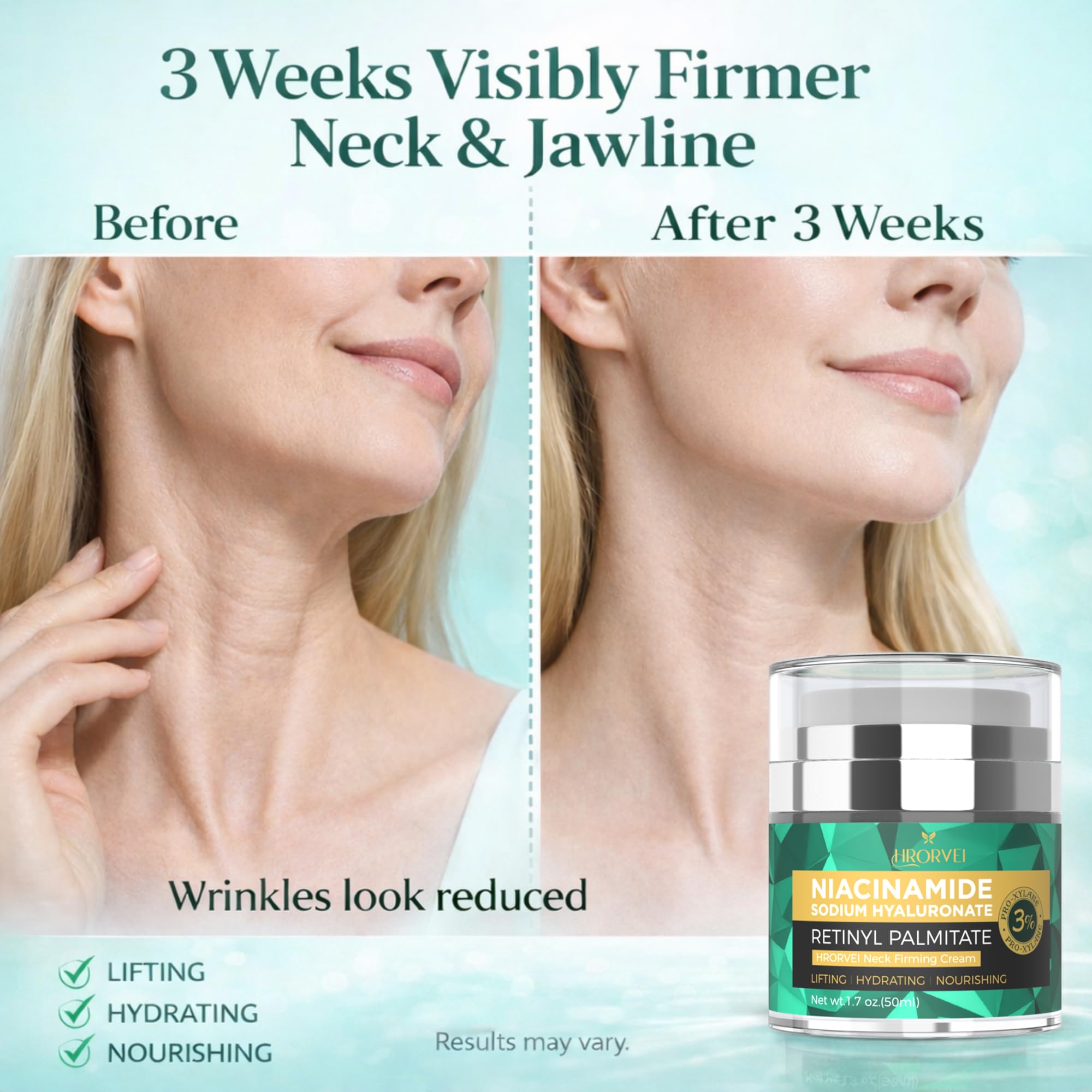 Hrorvei neck and décolleté application demonstrating targeted smoothing