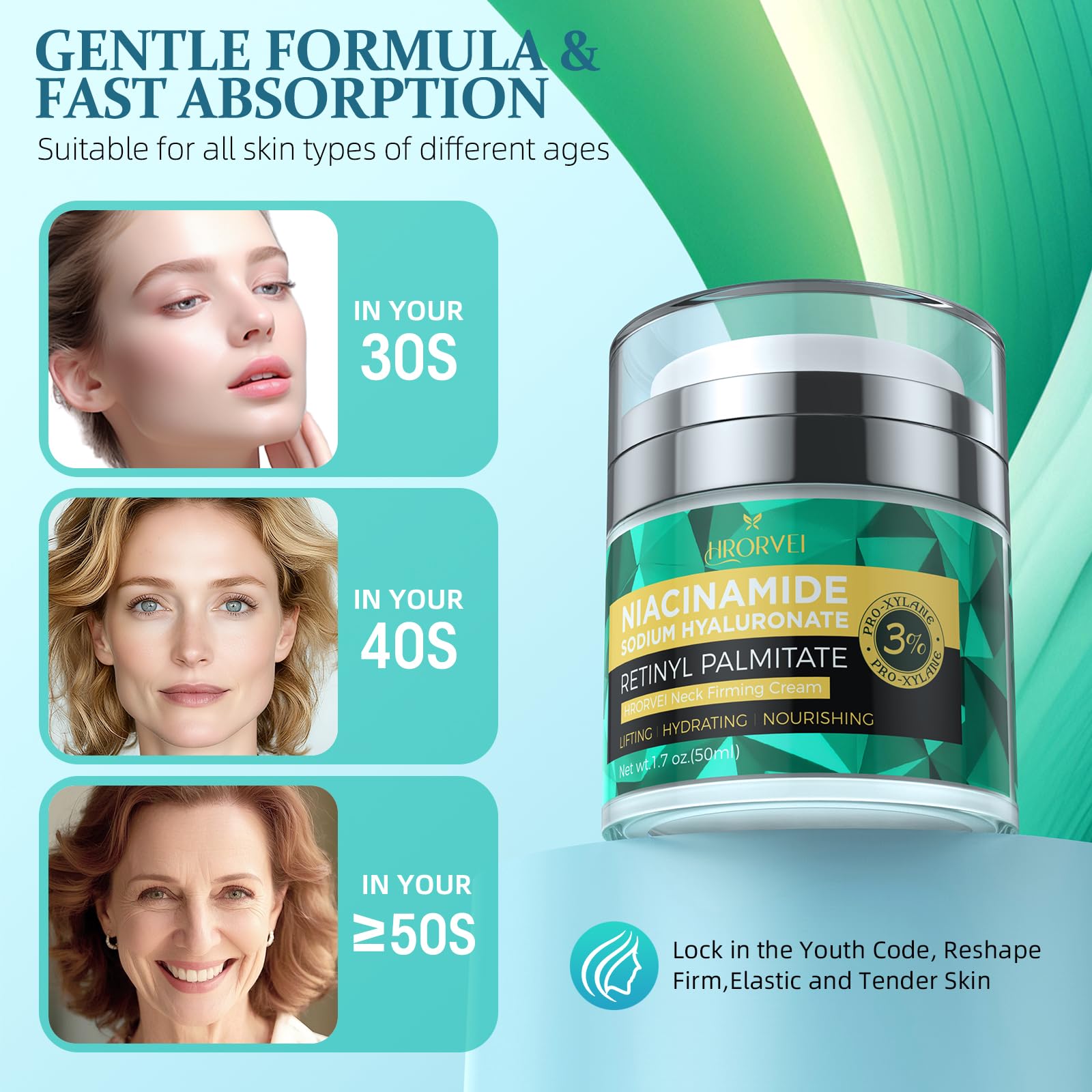 Hrorvei retinol and collagen blend supports firmer neck and jawline