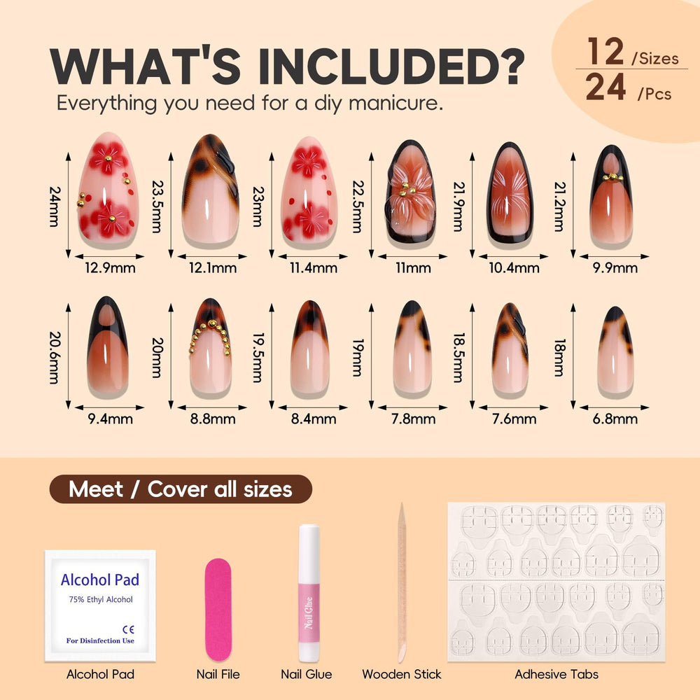 Hosaily 3D brown flower detail nails add texture and elegance