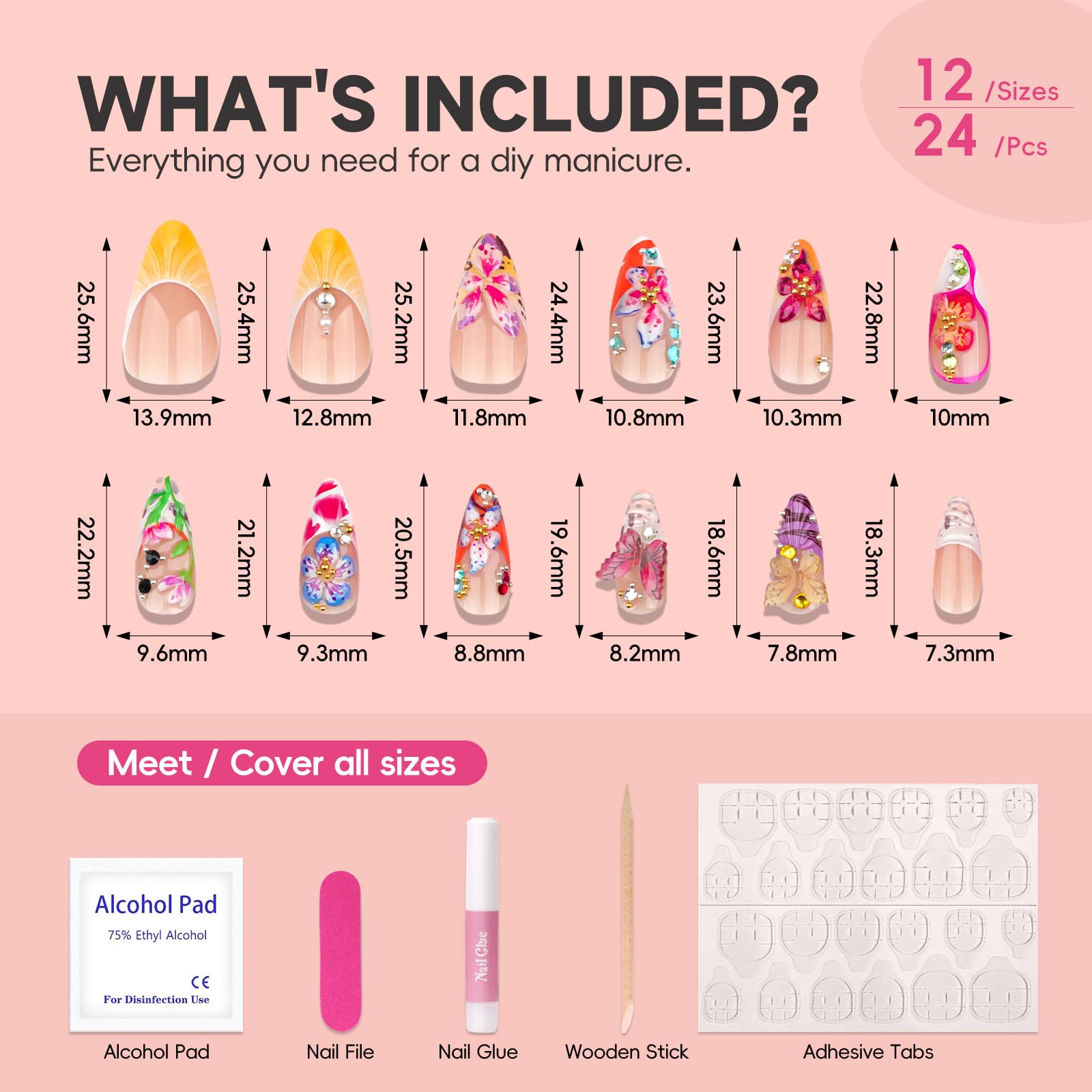 HOSAILY 24-piece set covers all sizes for precise manicures