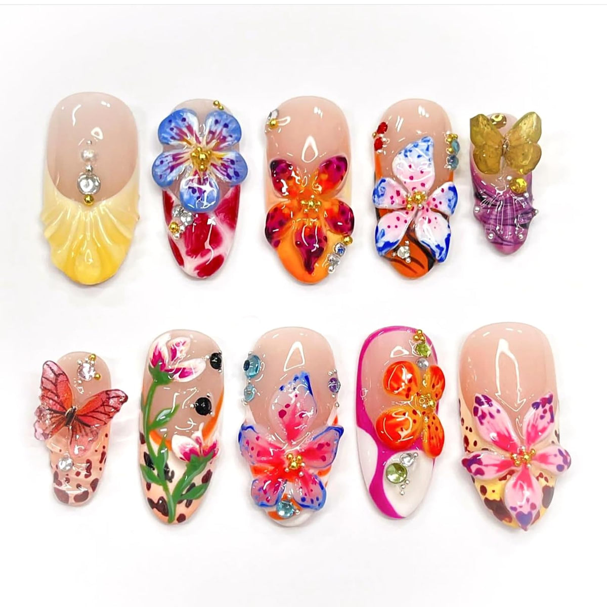 HOSAILY 3D butterfly floral nails for a bright beach-ready manicure