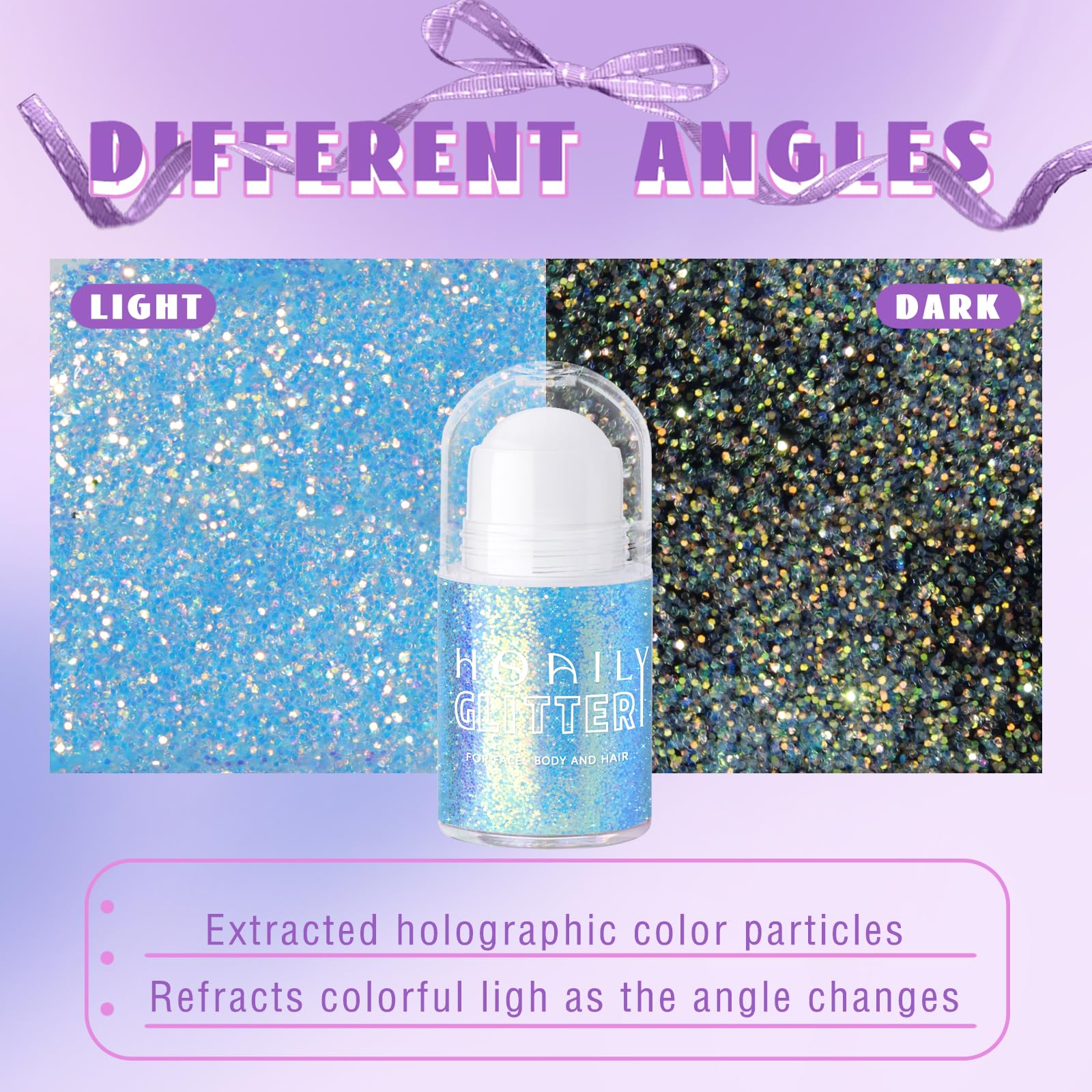 Color-changing glitter shifts with lighting for party-ready glow