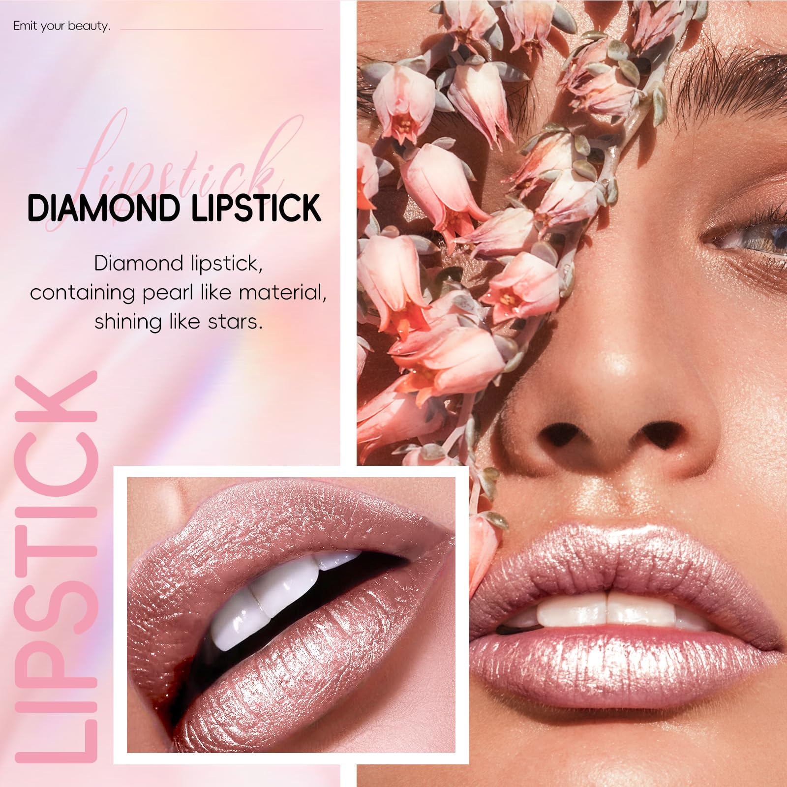 HOSAILY diamond-glow lipstick application demonstrates silky texture for smooth lips.
