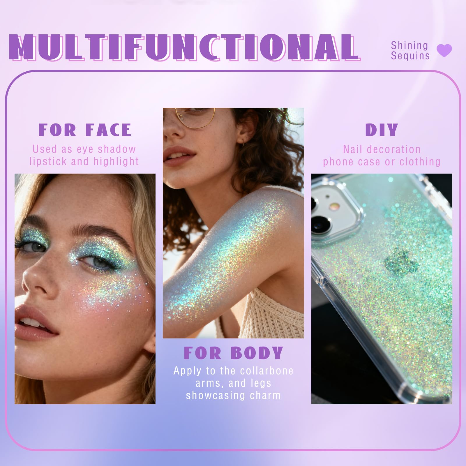 Face and body glitter that shines from day to night