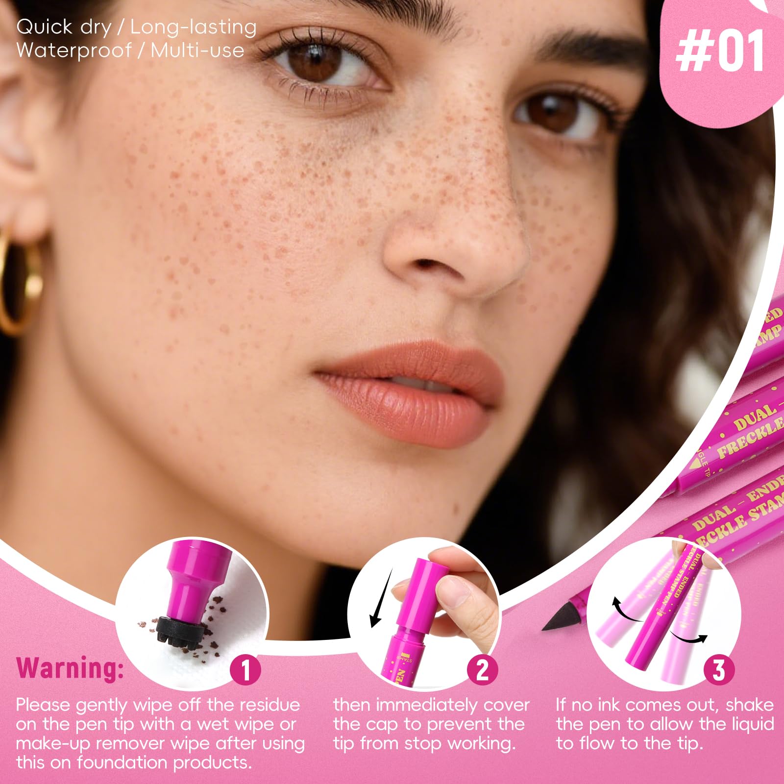 HOSAILY freckle pen emphasizes waterproof, long-lasting freckles for daily wear.