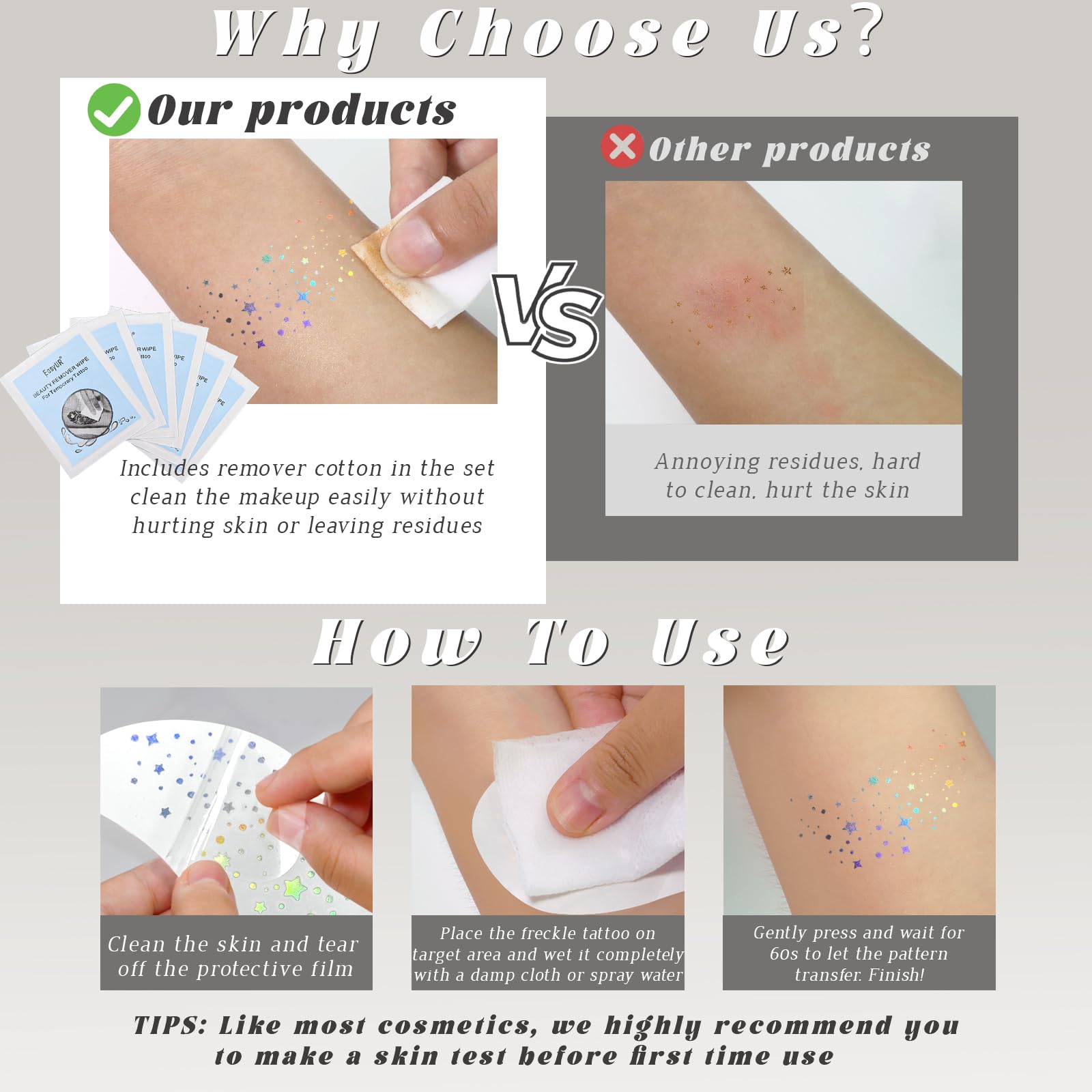 HOSAILY remover wipes included for easy, gentle removal after events