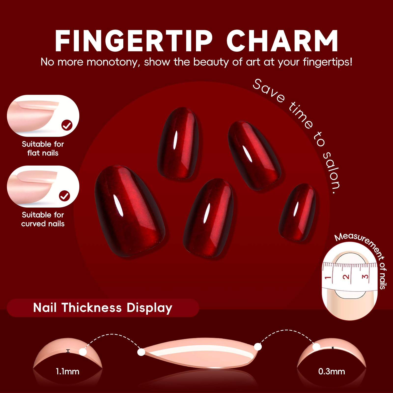 HOSAILY glossy burgundy glitter nails for party-ready glamour.