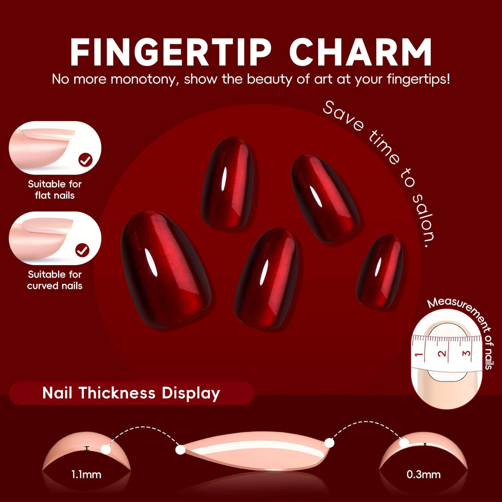 HOSAILY glossy burgundy glitter nails for party-ready glamour.