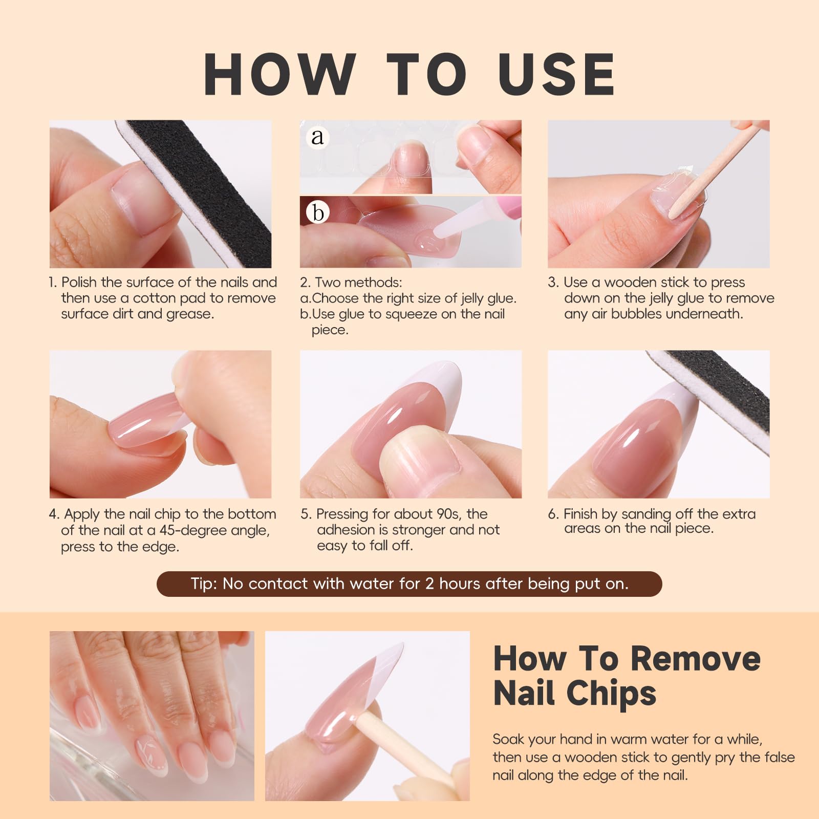 Hosaily glossy press-on nails kit showing glue, file, and tools included