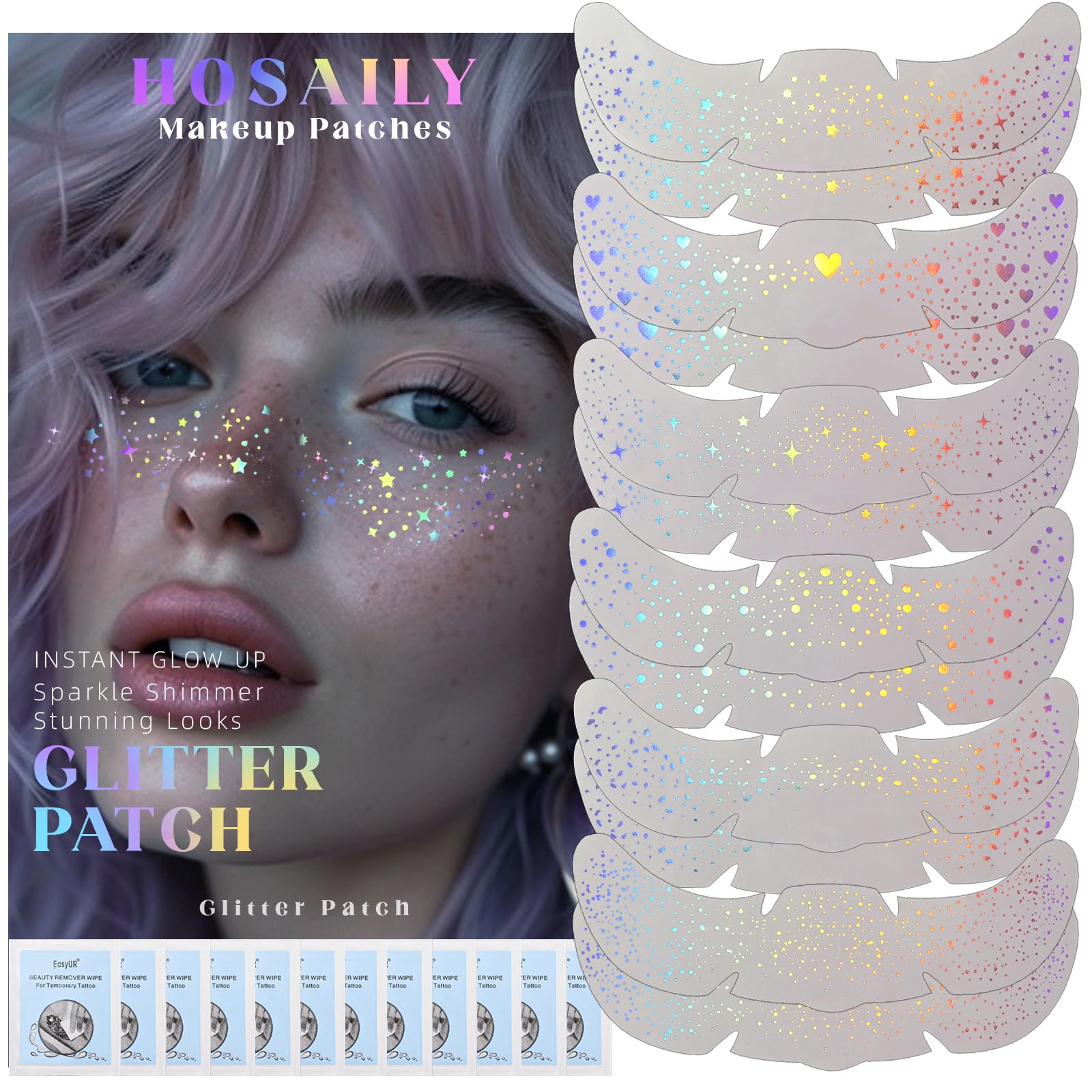 HOSAILY holographic multichrome freckle sticker adds festival sparkle to skin