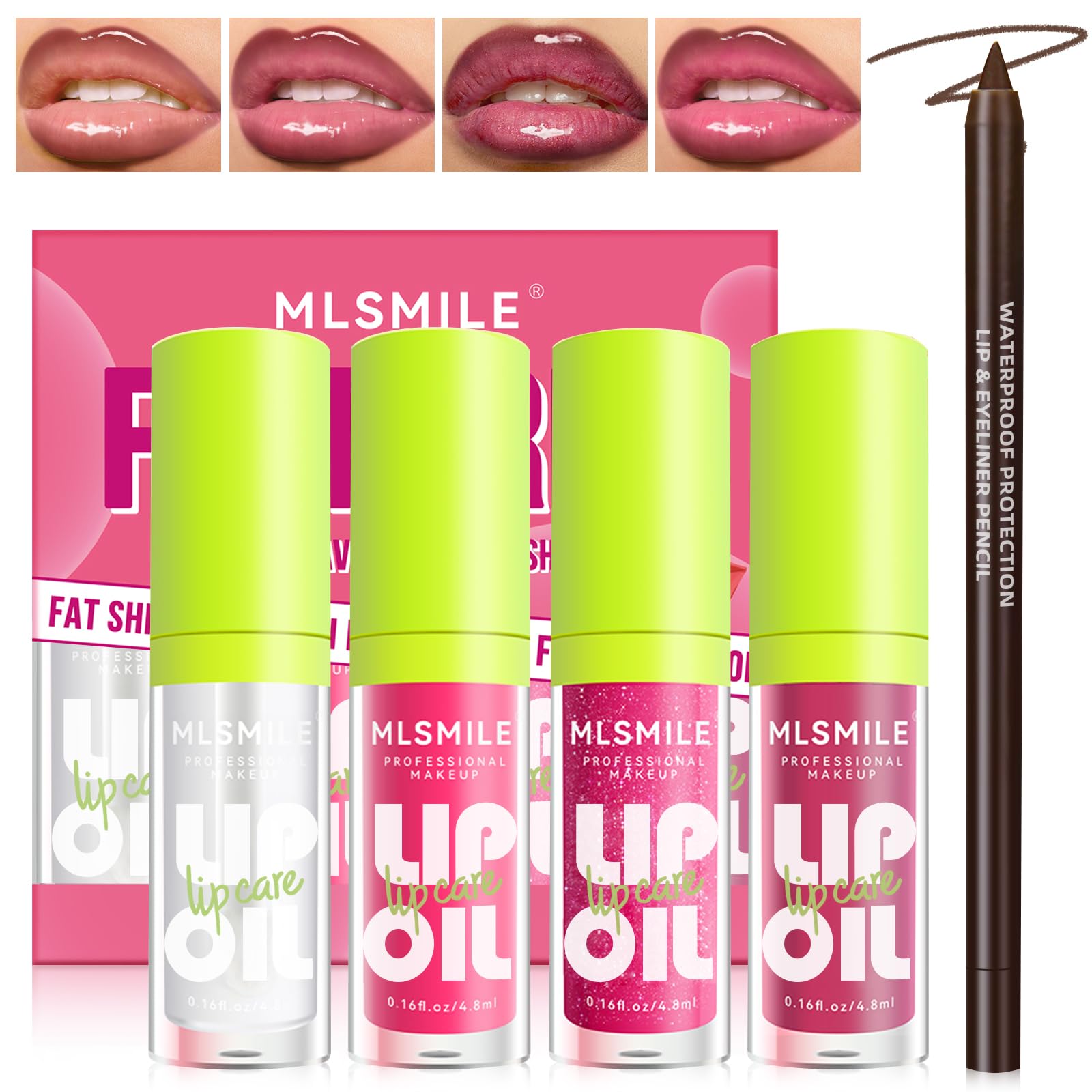 HOSAILY lip oil set with four colors displayed for versatile lip looks