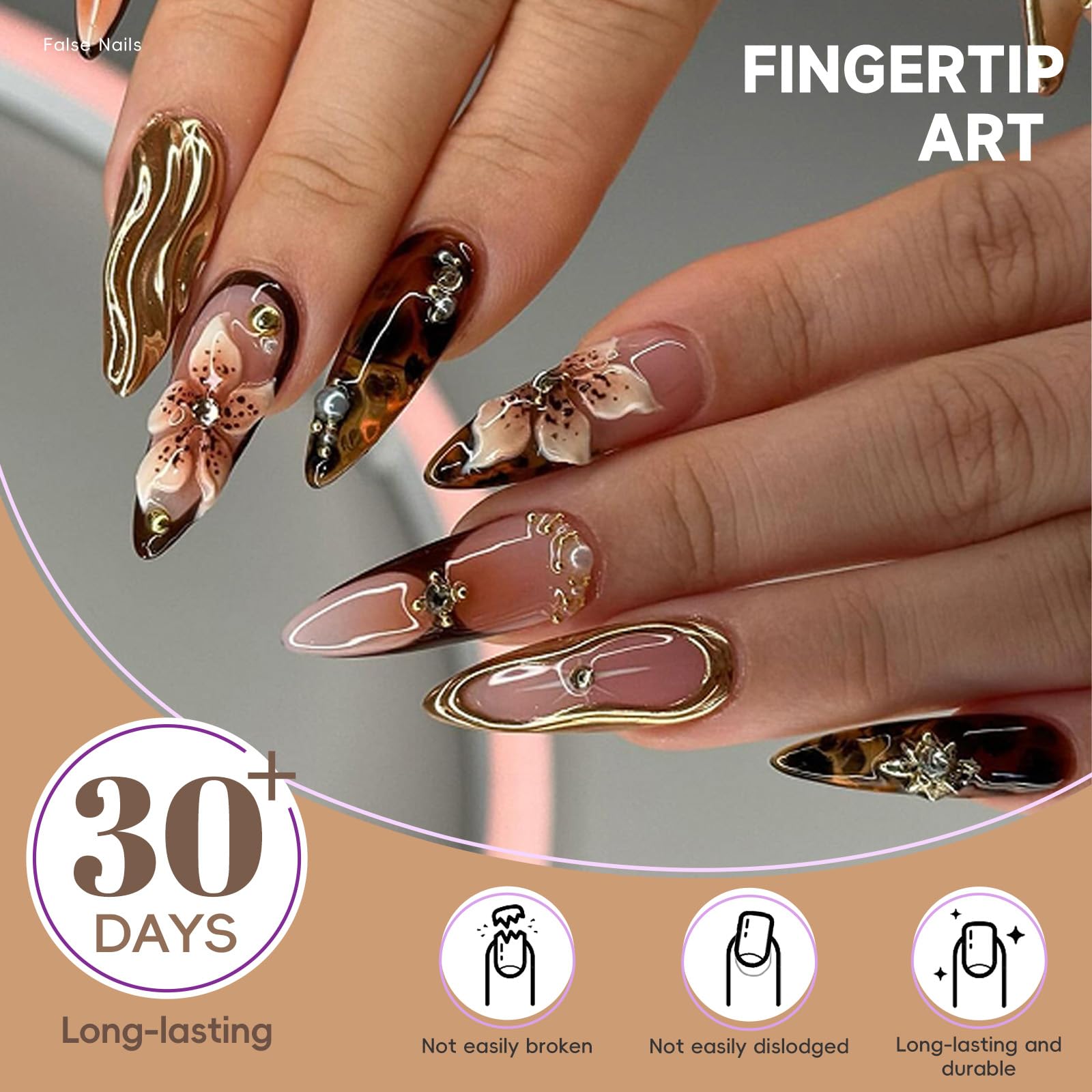 HOSAILY long almond nails offering a slender shape with secure fit for everyday elegance.