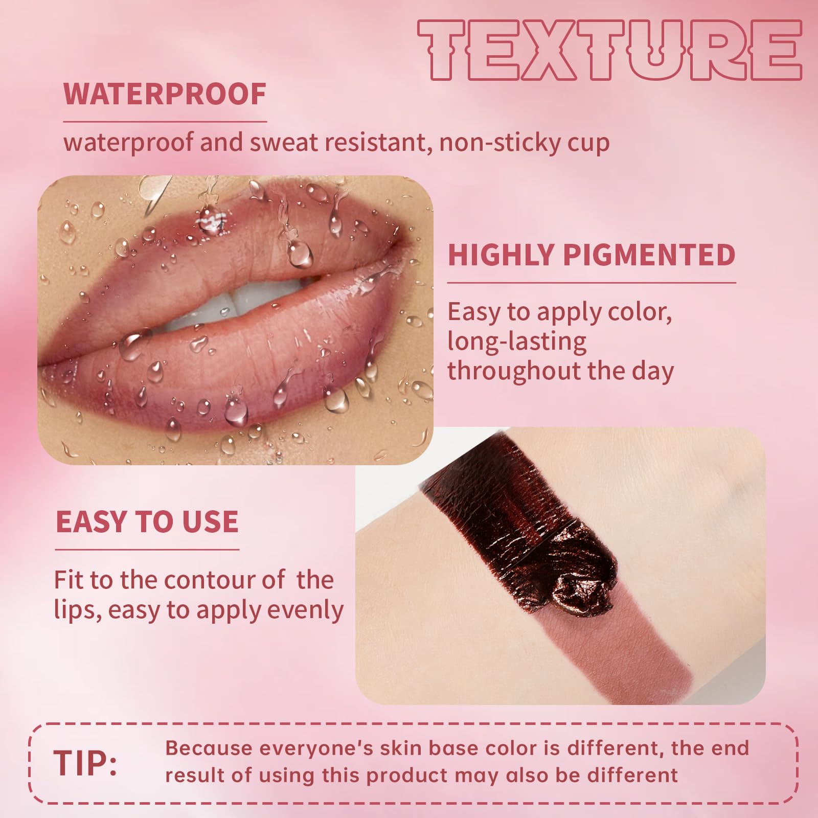 HOSAILY Long-wear lip stain swatch demonstrating lasting color on lips.