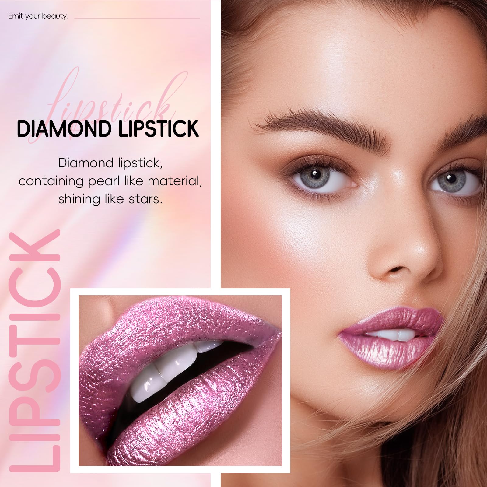 HOSAILY lip swatch reveals a rich metallic pink with pearlescent glow.