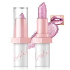 HOSAILY metallic pink frost lipstick bullet shows a shimmering, high shine finish.