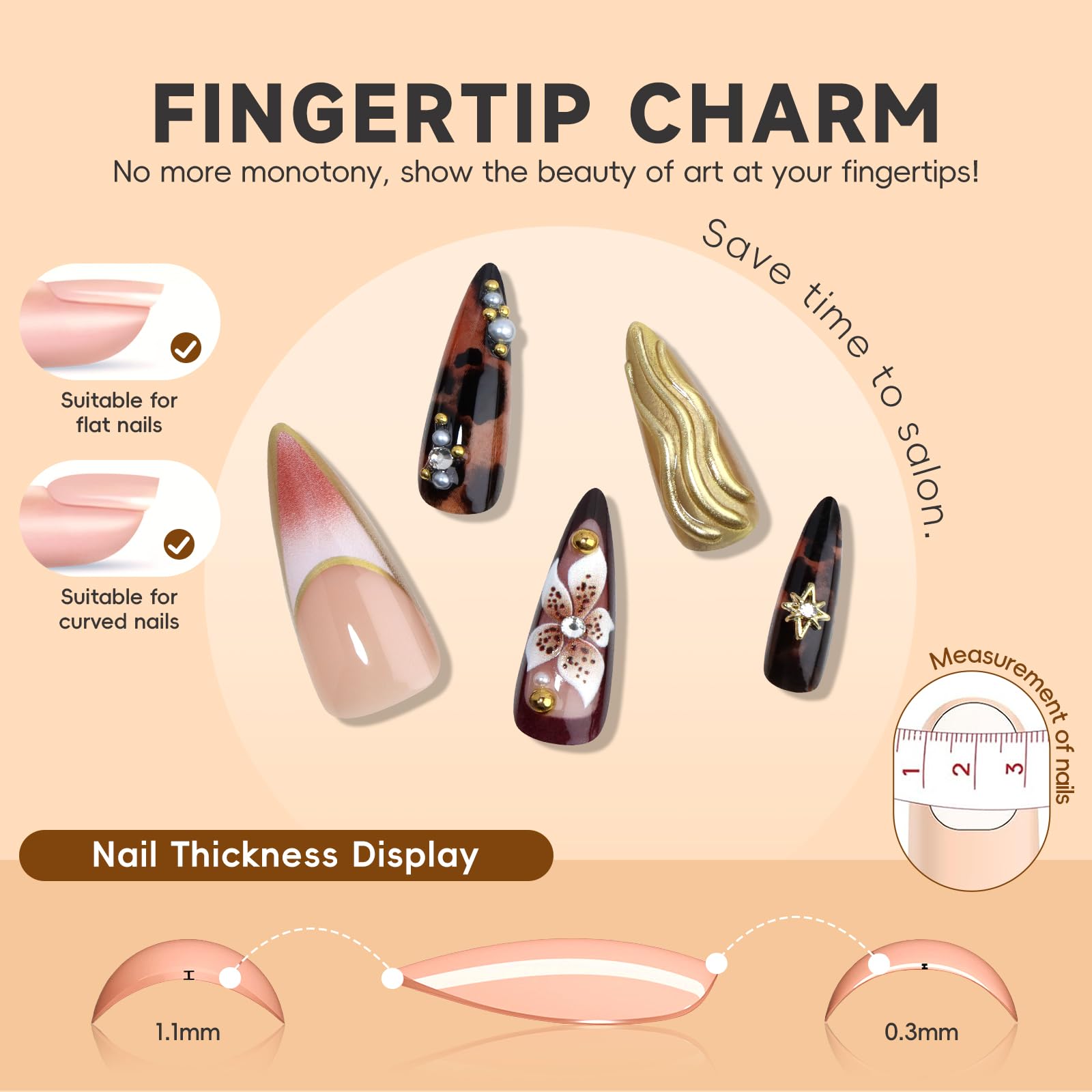 HOSAILY mirror metallic gold leopard design nails add glamorous texture for special occasions.