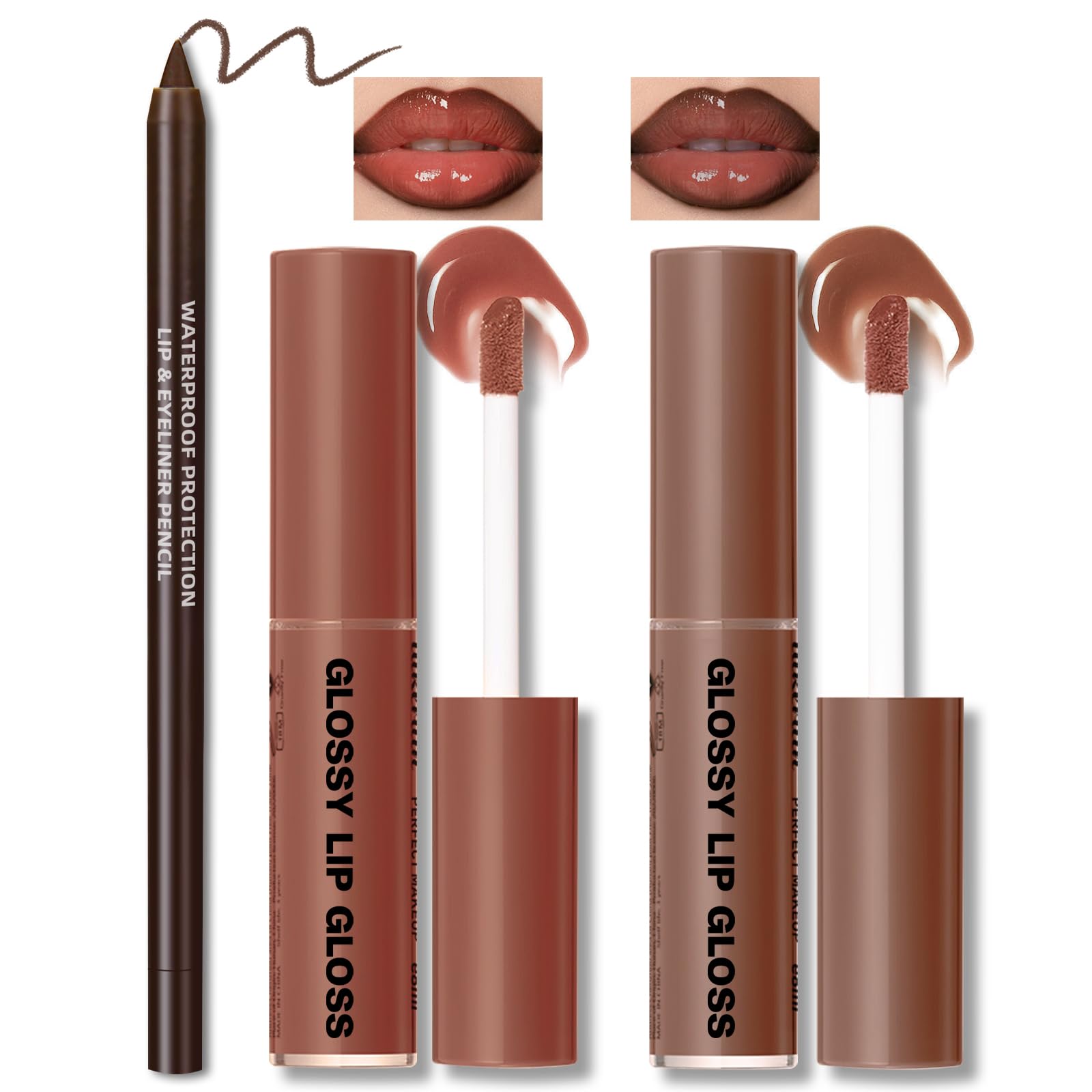 HOSAILY nourishing lip gloss with brown liner set for defined, fuller lips.