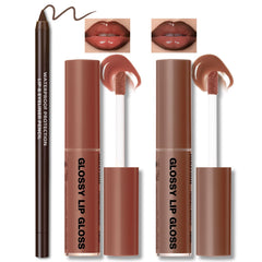 HOSAILY nourishing lip gloss with brown liner set for defined, fuller lips.