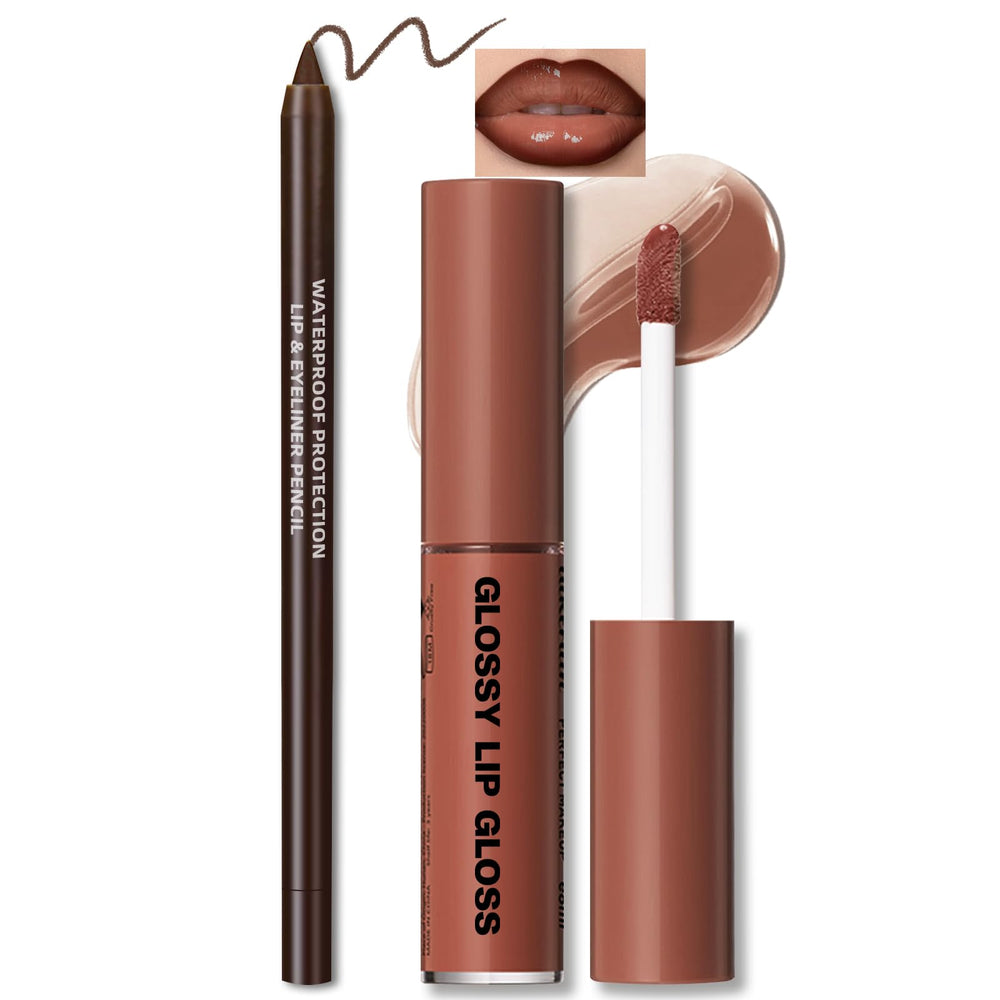 HOSAILY nourishing lip gloss with brown liner set for graceful gradient lips.