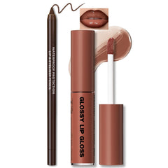 HOSAILY nourishing lip gloss with brown liner set for graceful gradient lips.
