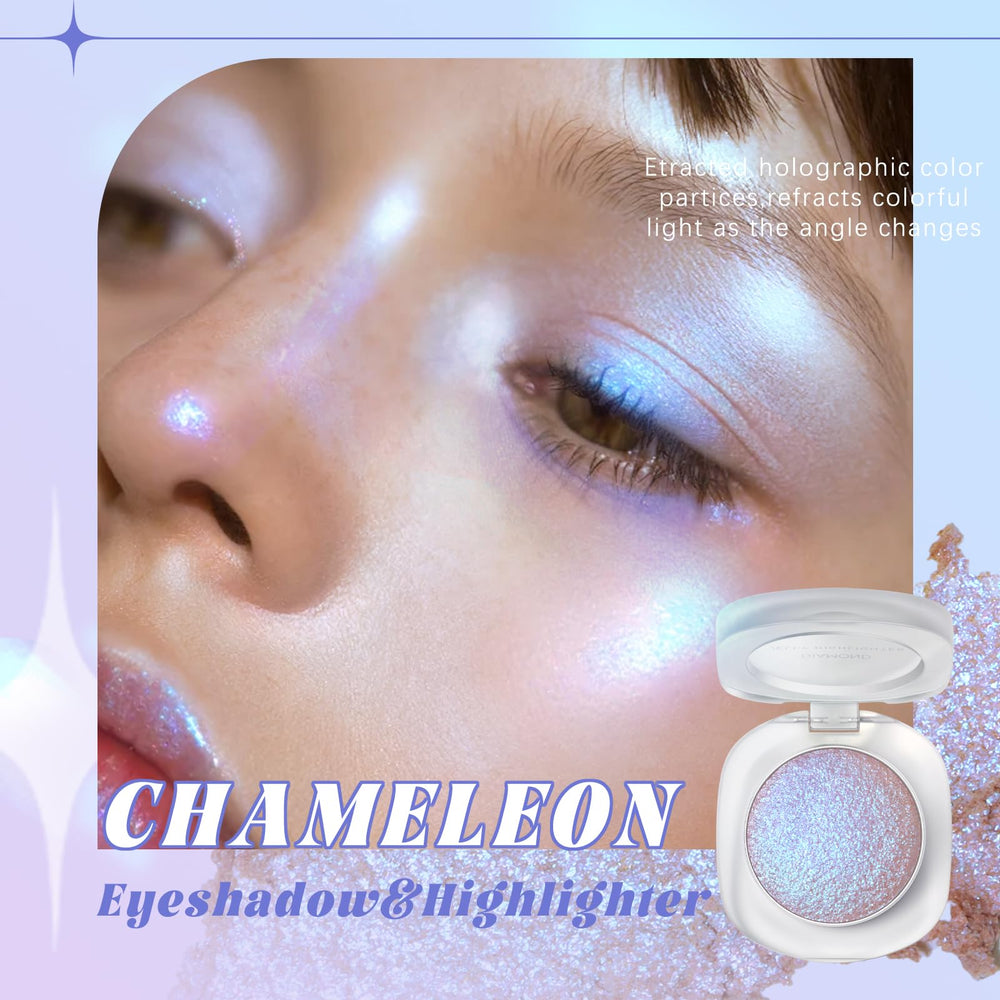 HOSAILY color-shift highlighter adds iridescent glow to cheeks and collarbones.