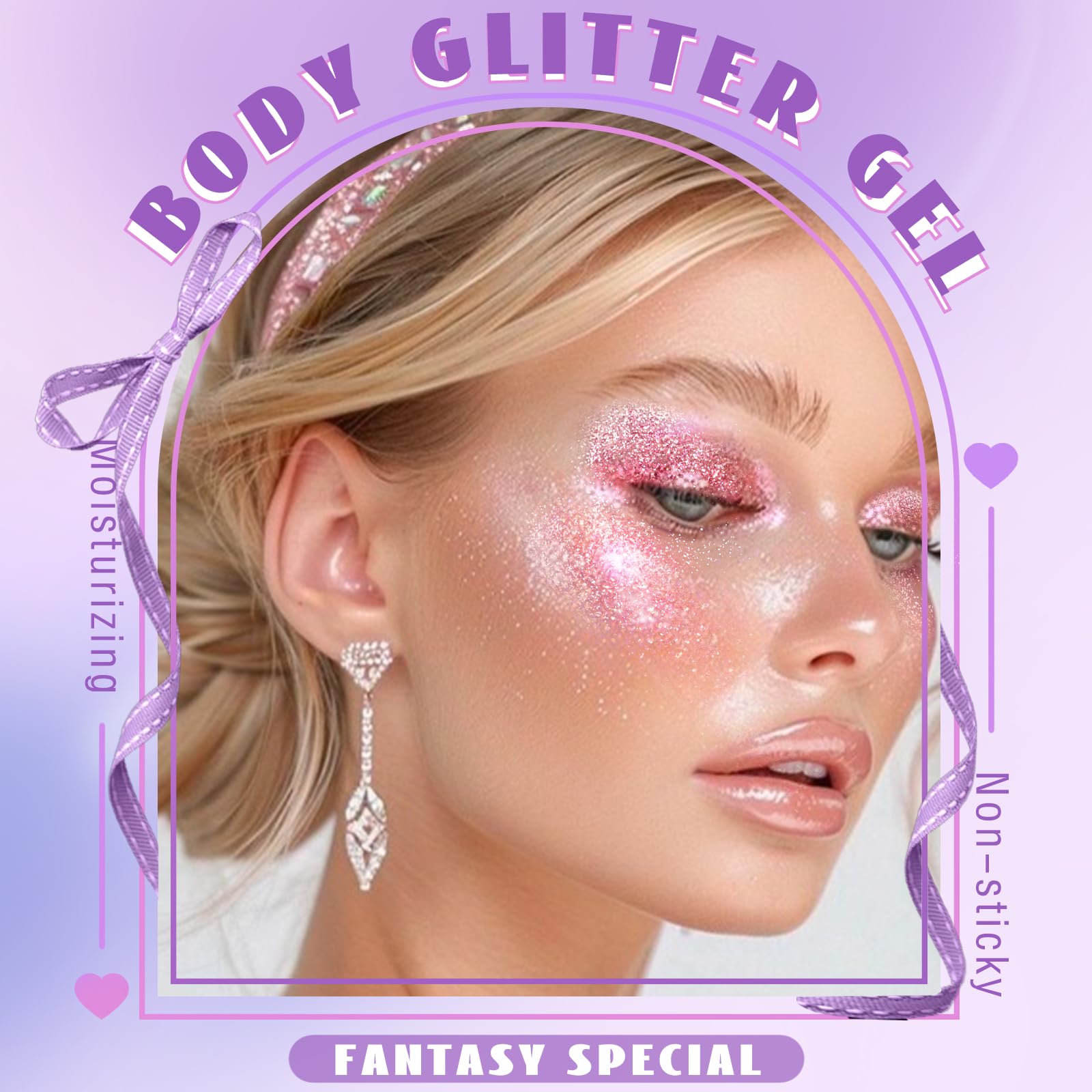 HOSAILY roll-on holographic glitter gel on the body for a radiant pink shimmer.
