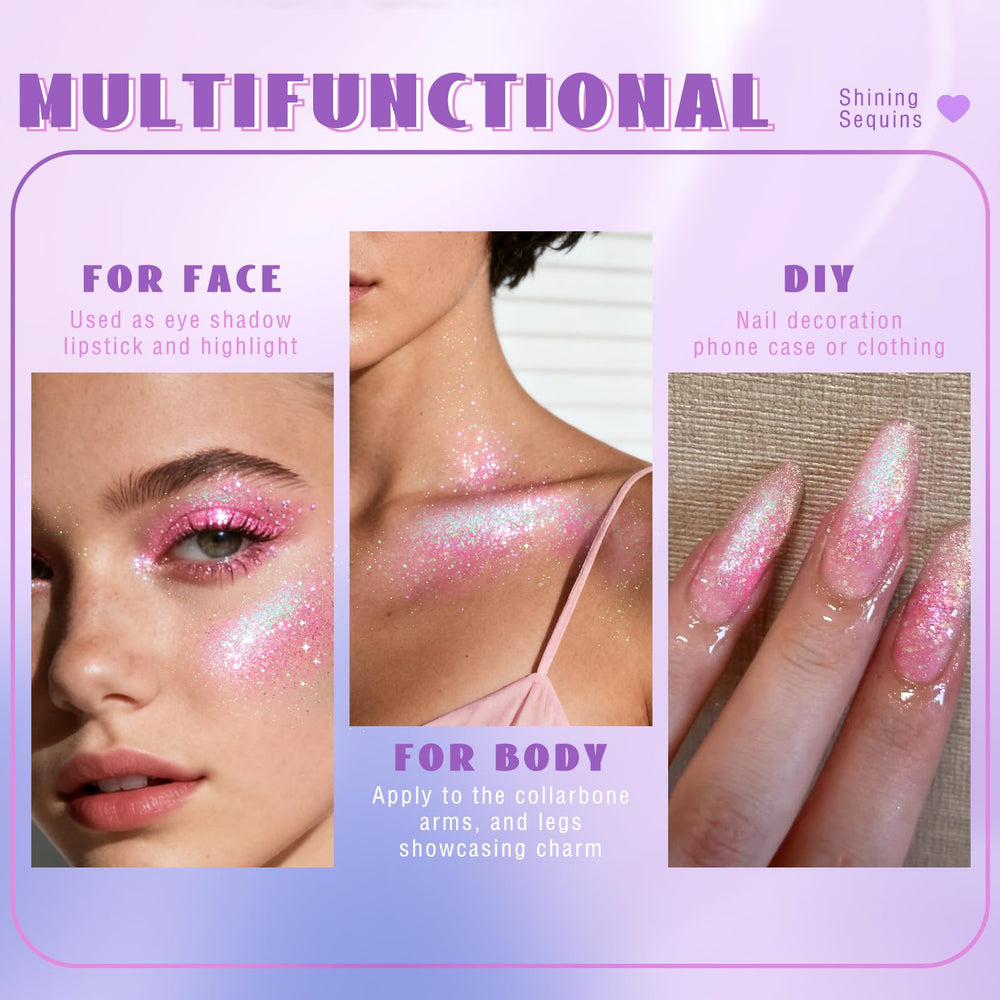 HOSAILY close-up shows color-changing glitter on skin under light.