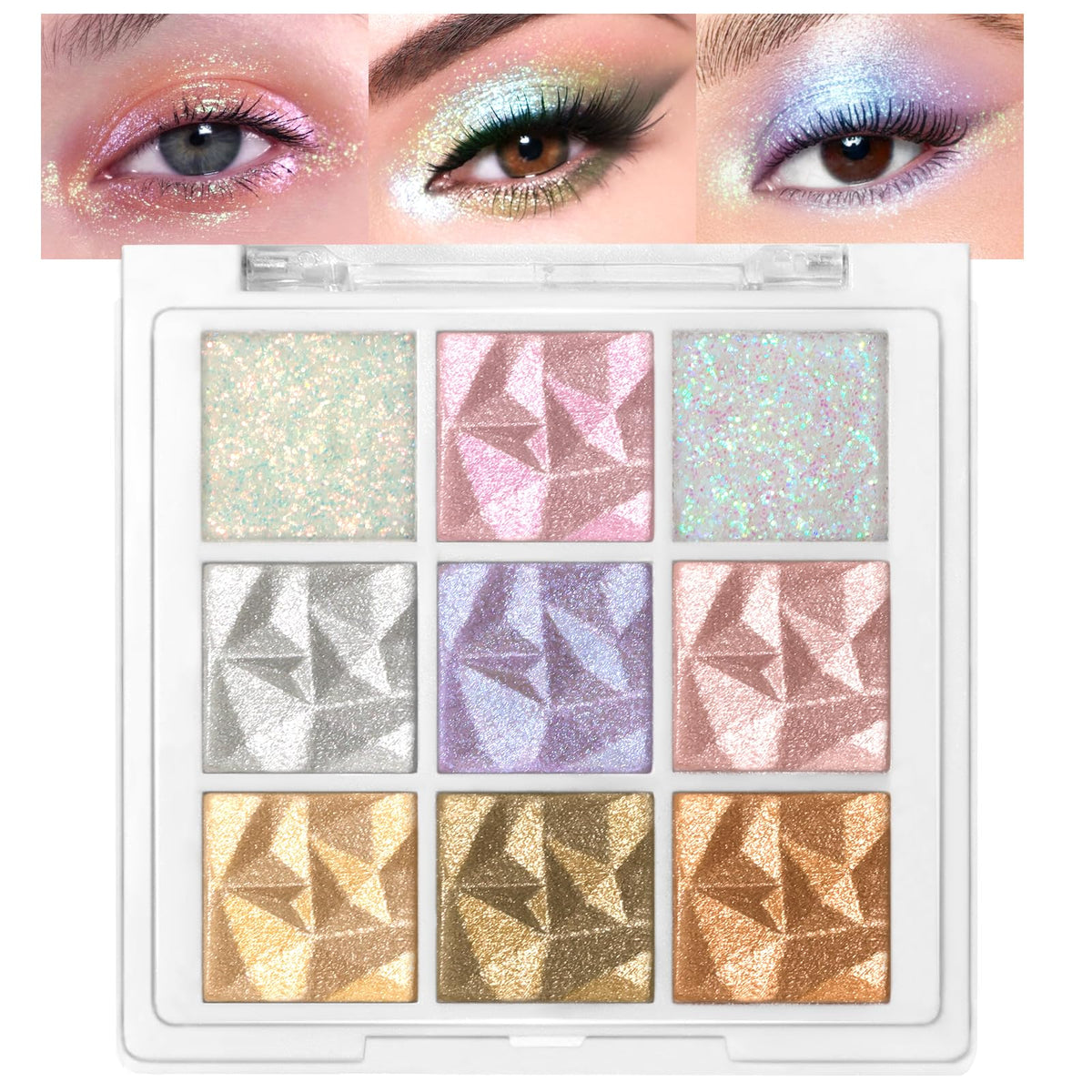 HOSAILY Snowflakes 9-Colors Glitter Eyeshadow Palette close-up showing vibrant shimmer for versatile looks