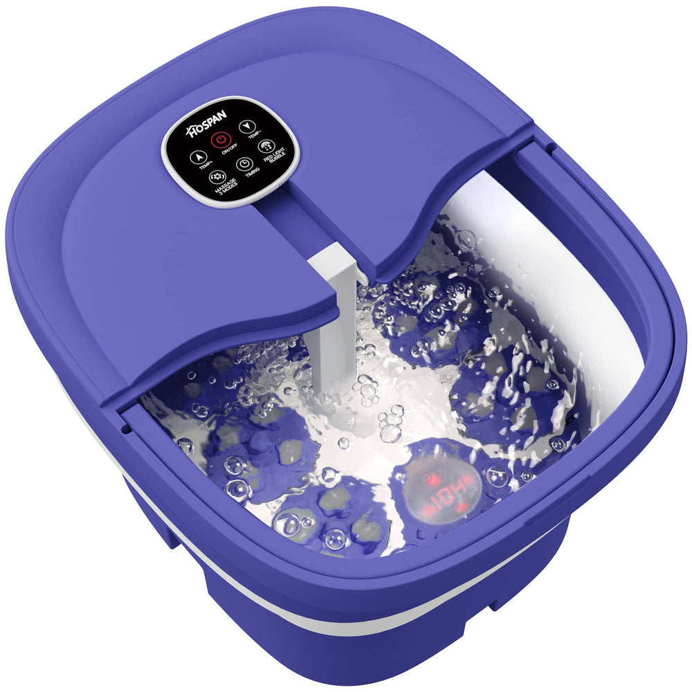 HOSPAN collapsible foot spa folded for compact storage and easy stowaway.
