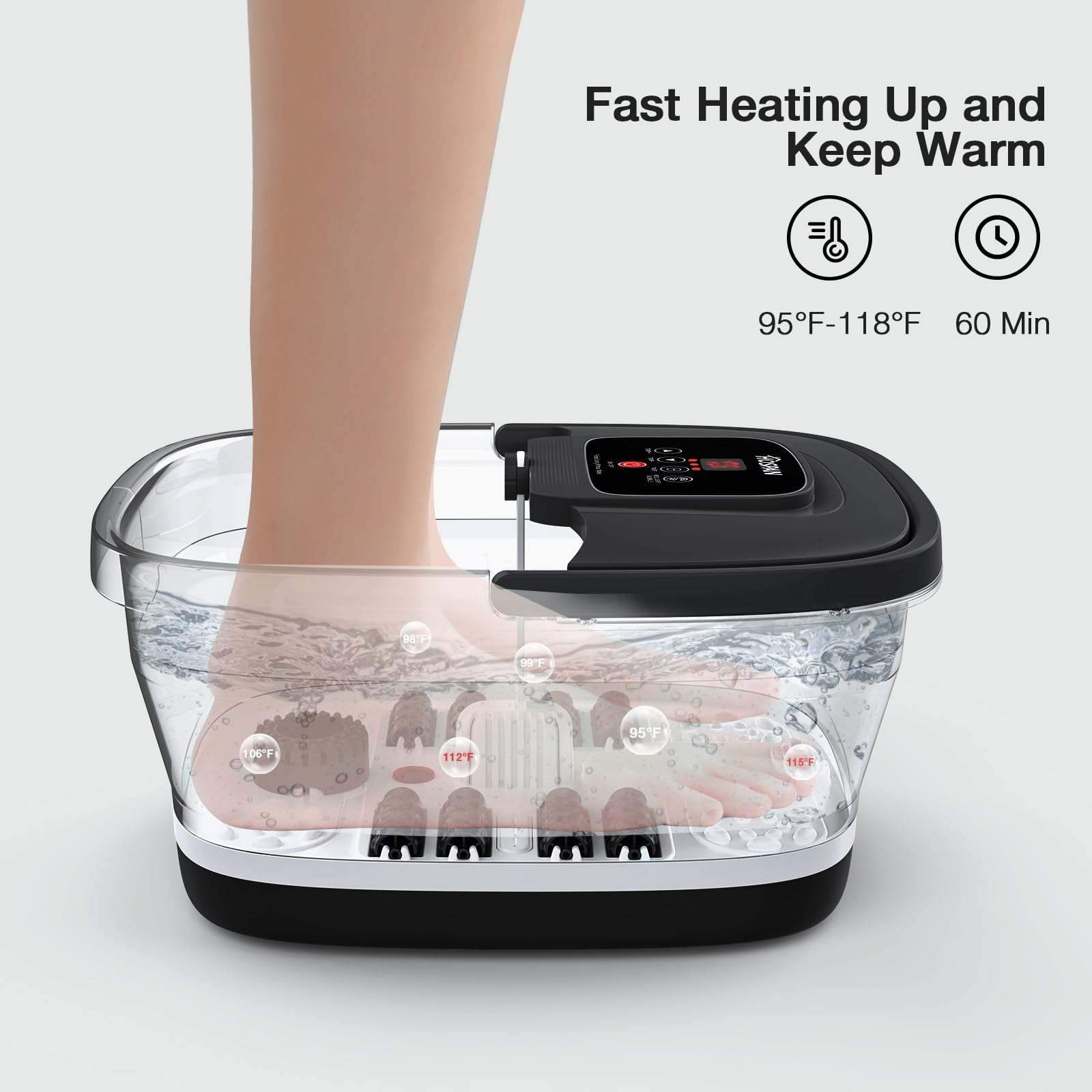 HOSPAN eight shiatsu rollers massage section targets tired feet with comforting kneading.
