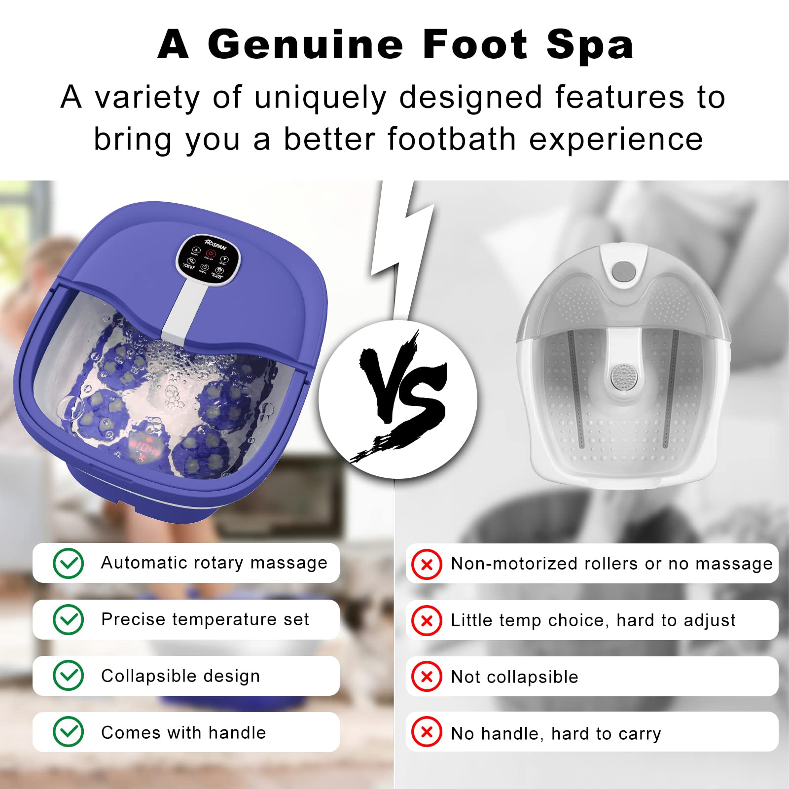 HOSPAN foot spa remote control attached for convenient hands-free operation.