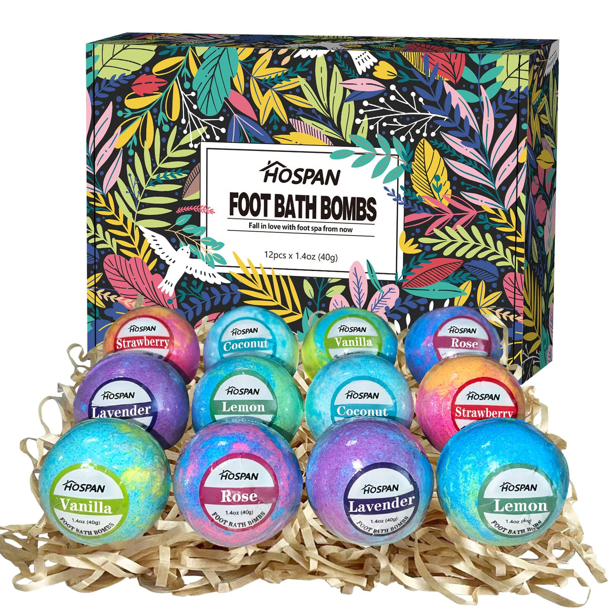 HOSPAN Organic Foot Bath Bombs Gift Set for soothing dry feet and relaxation.