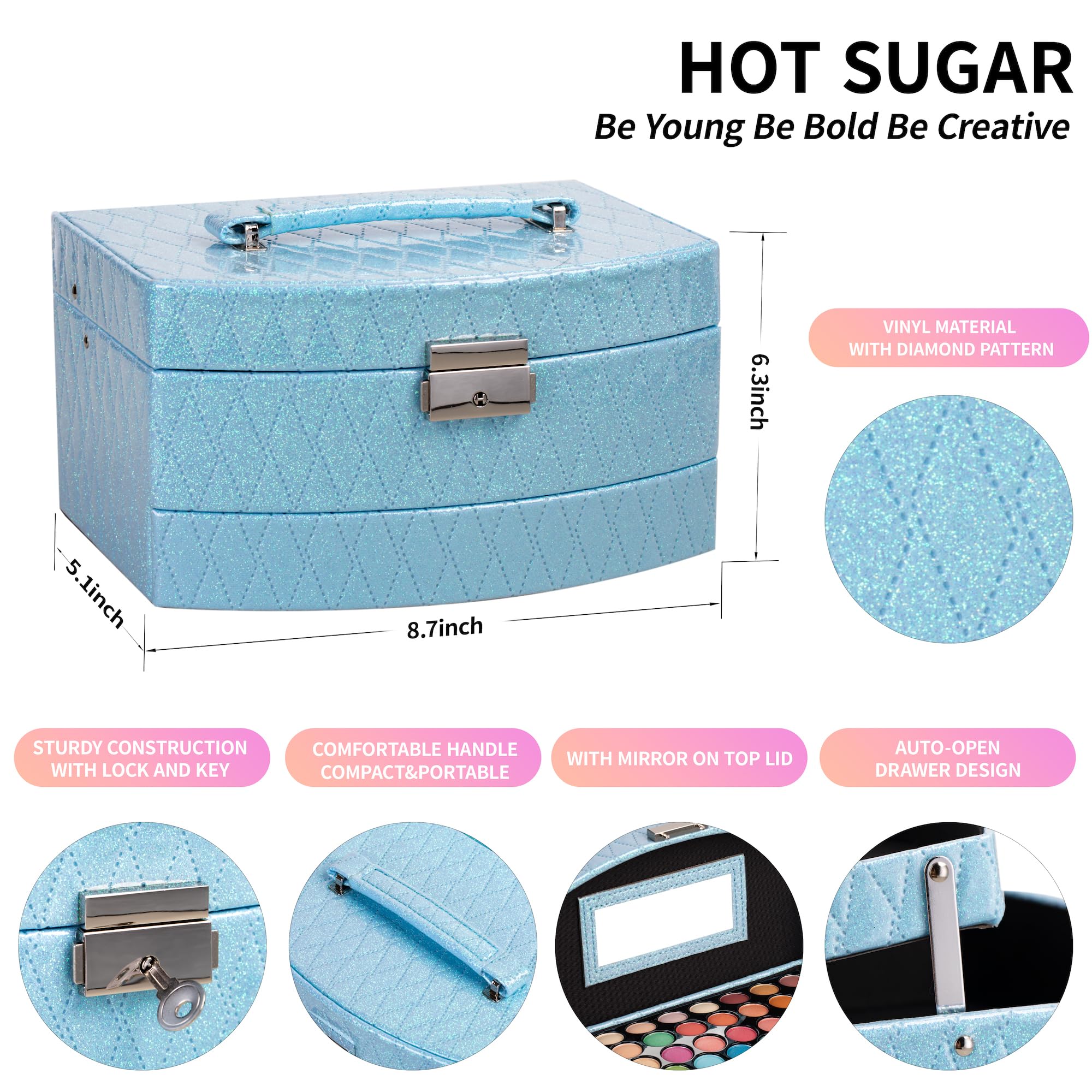 Hot Sugar 31-eye-shadows blue palette, versatile color options for daily or party looks.