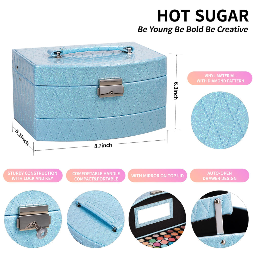 Hot Sugar 31-eye-shadows blue palette, versatile color options for daily or party looks.