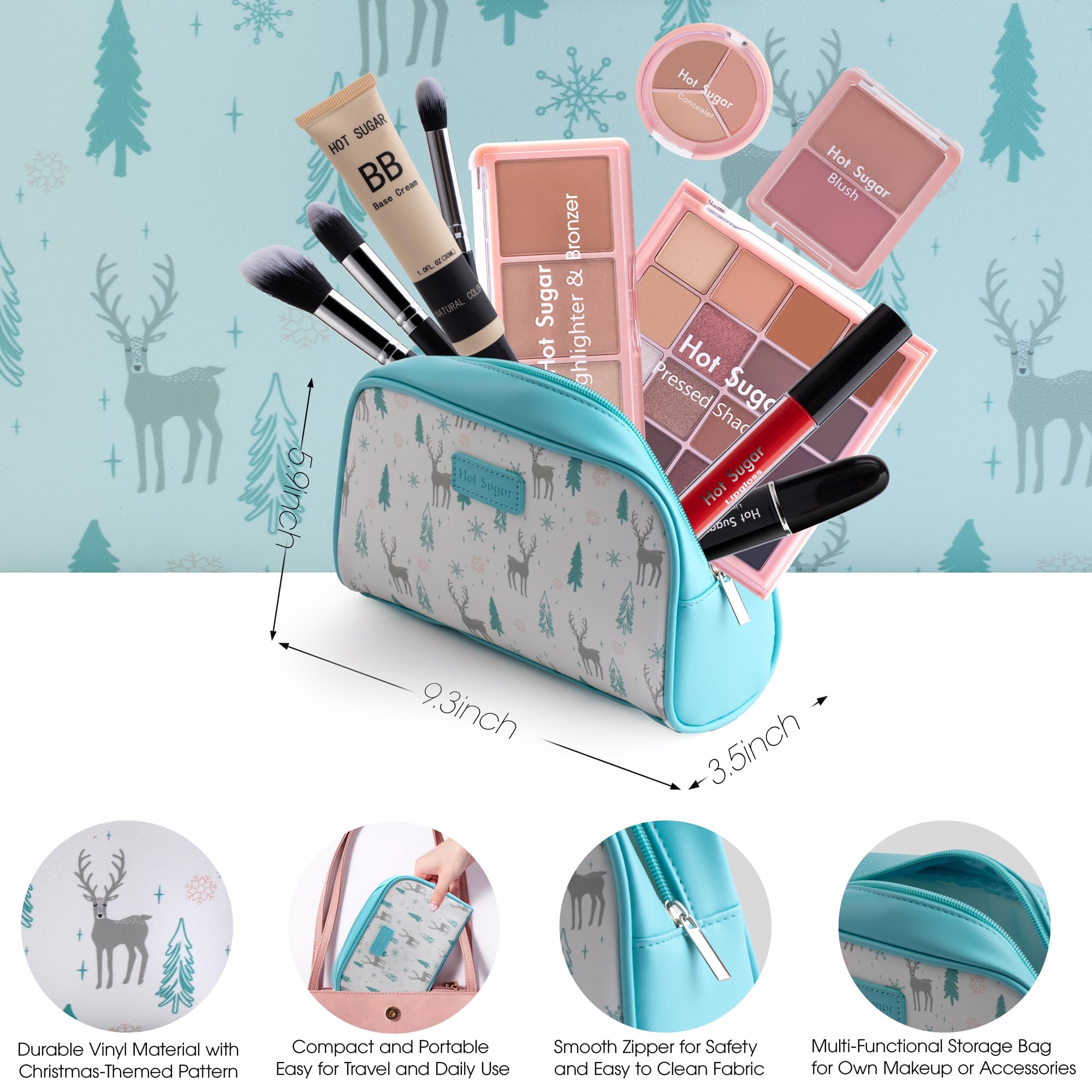 Hot Sugar blue cosmetic bag included for easy travel organization