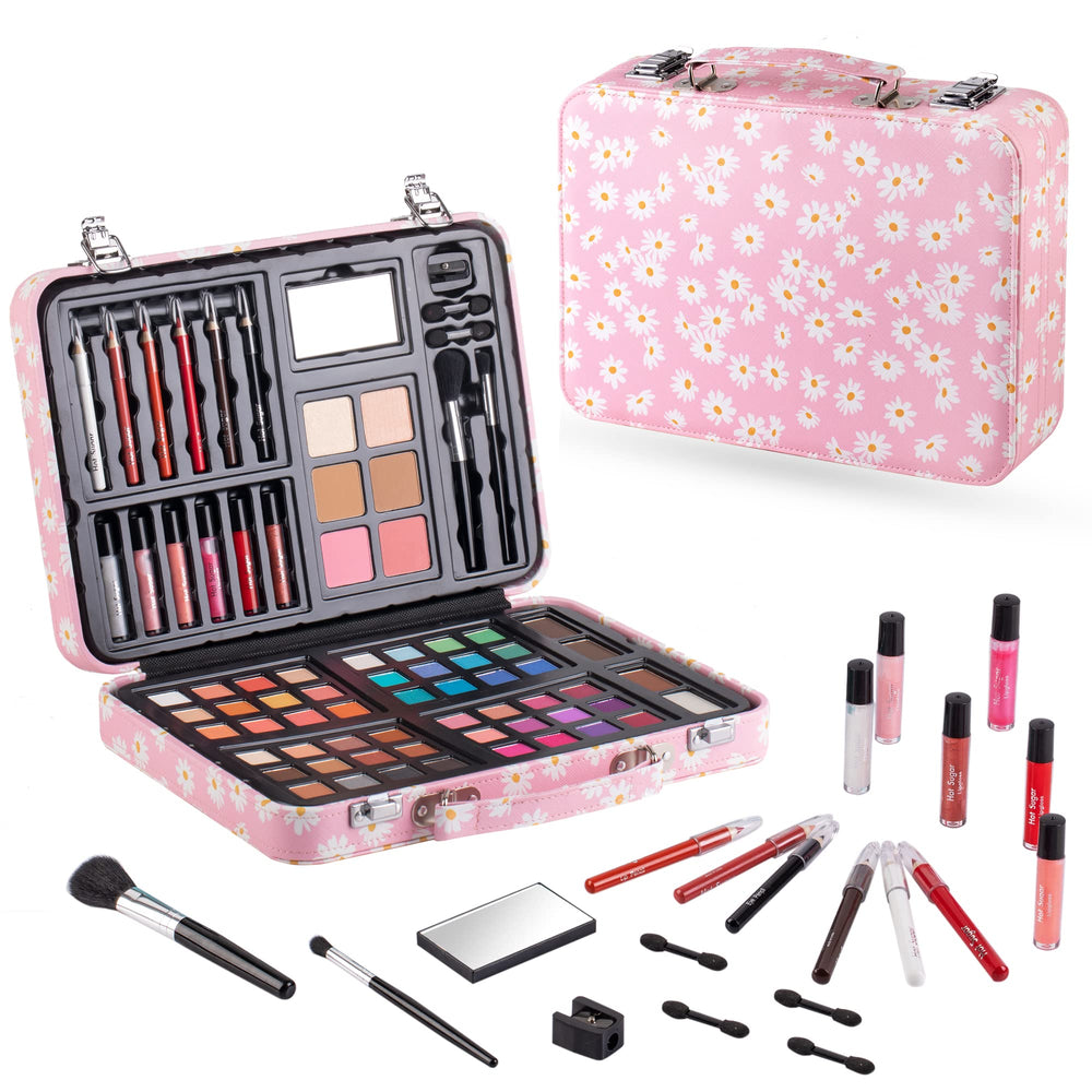 Hot Sugar teen makeup kit in pink daisy packaging, all-in-one beginner collection.