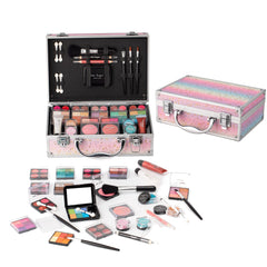 Hot Sugar makeup kit train-case rainbow with organized compartments for teen on-the-go beauty.