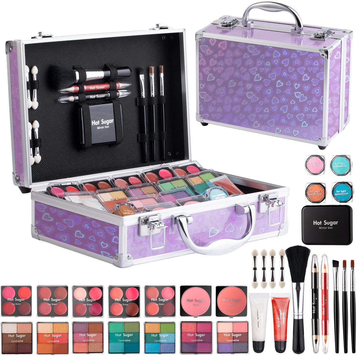 Hot Sugar teen makeup kit travel case in aluminum frame for durable storage