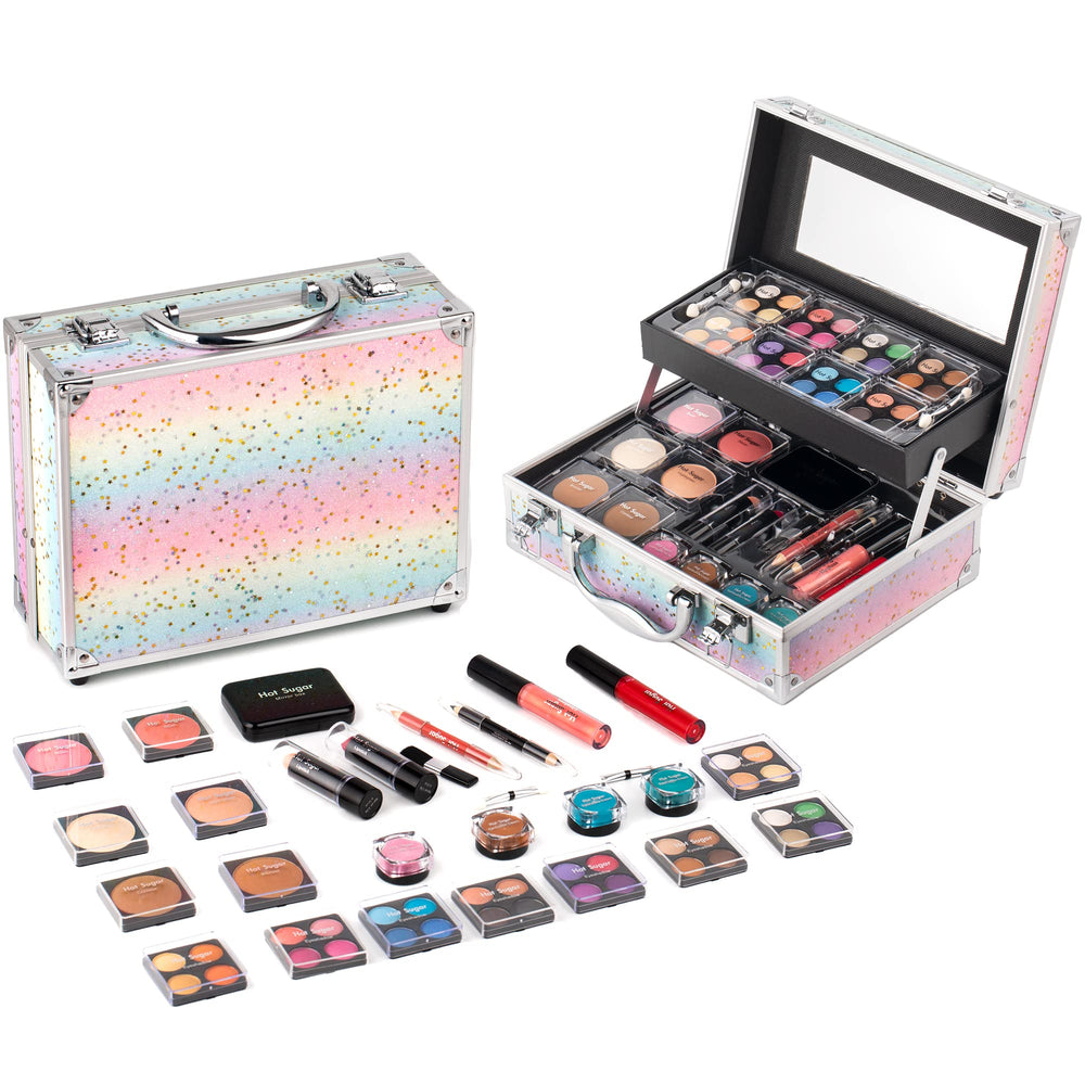 Hot Sugar rainbow train case keeps makeup organized for travel