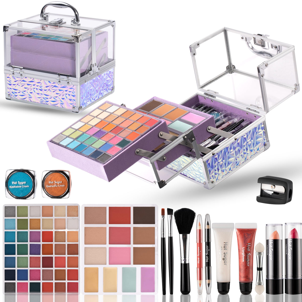 Hot Sugar teen makeup kit train-case with colorful design for easy storage and play.