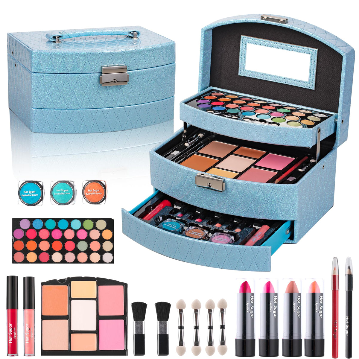 Hot Sugar Teens makeup kit blue open case, ideal starter set for creative play at home.
