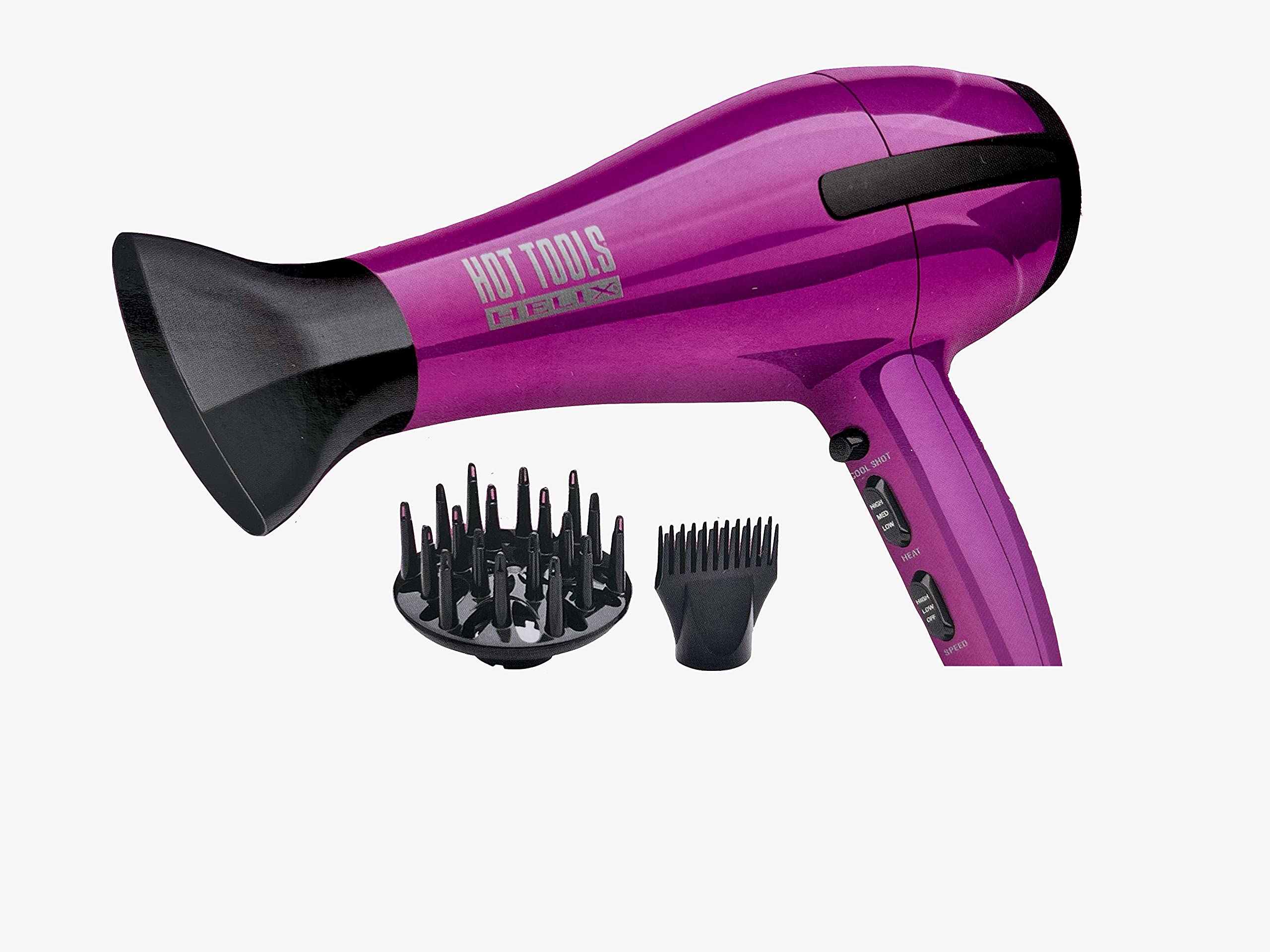 Hot Tools Helix Turbo Ionic Tourmaline dryer in use demonstrates long 8-foot cord freedom during styling.