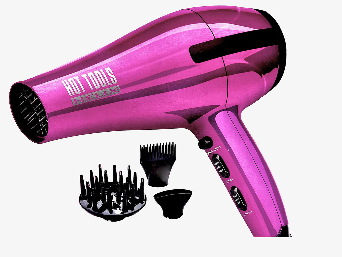 Hot Tools Helix Turbo Ionic Tourmaline dryer packaging highlights six-speed versatility for efficient drying.