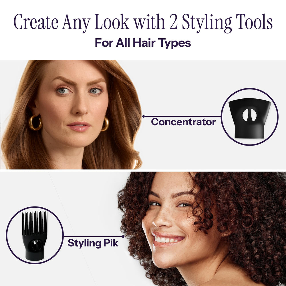 Hot Tools Pro Artist 2100 Ionic Turbo Dryer concentrator attachment focuses airflow for smooth sections.