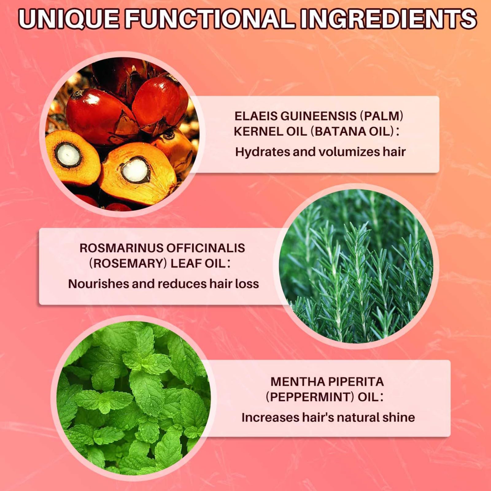 Visual highlight of rosemary and batana oil blend in the product