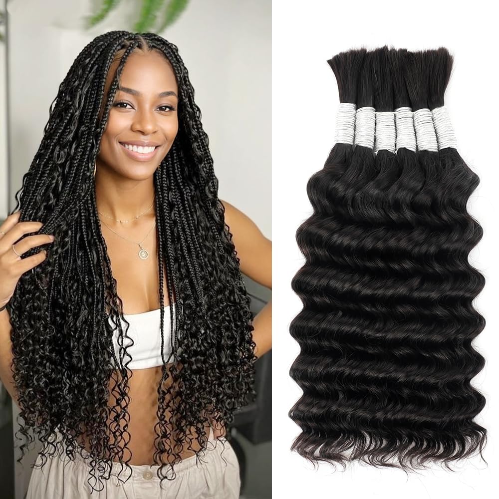 Hotlulana deep wave braiding hair in 14 inch bundles adds natural volume for boho braids.