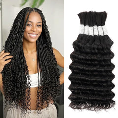 Hotlulana deep wave braiding hair in 14 inch bundles adds natural volume for boho braids.
