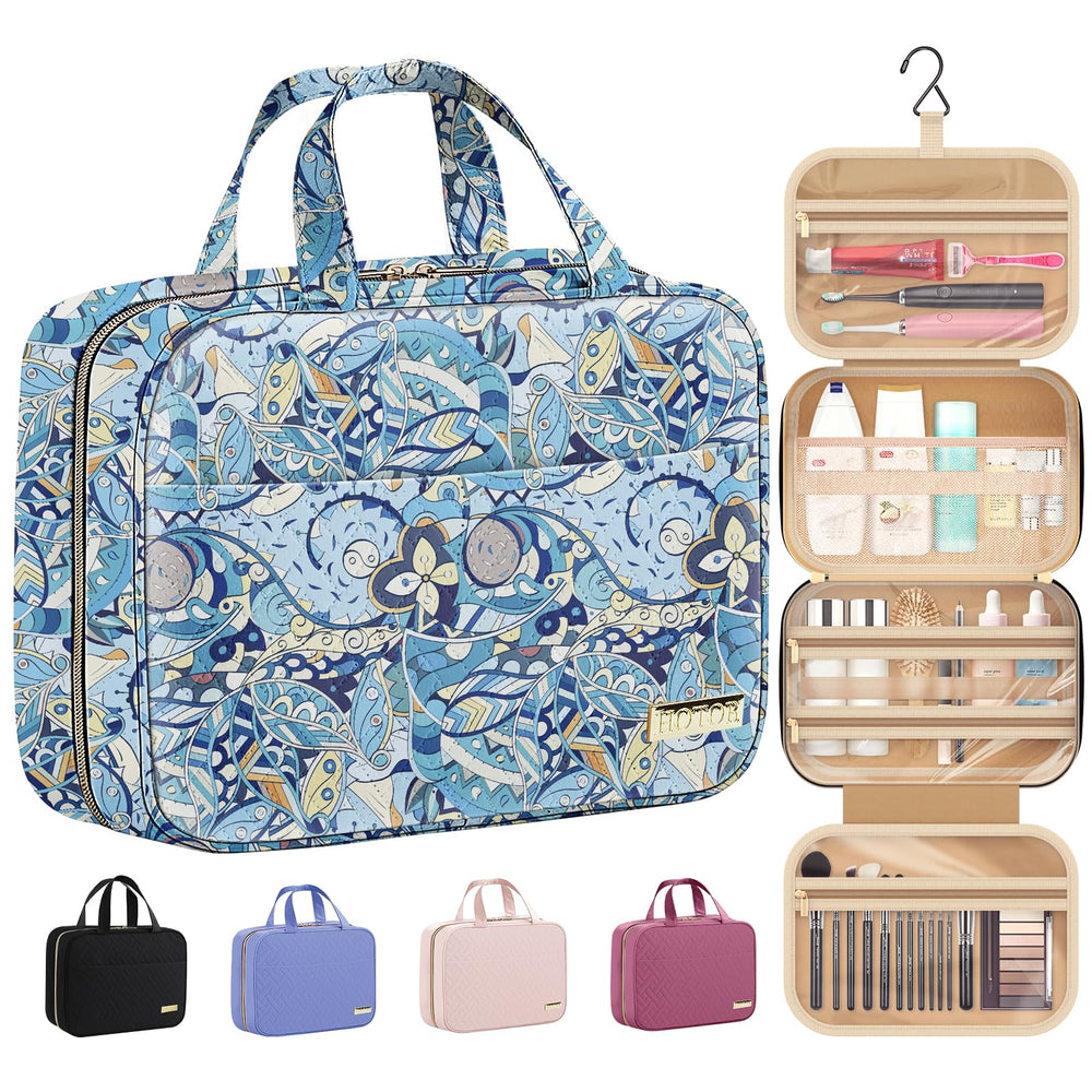HOTOR travel toiletry bag in blue paisley hanging design keeps essentials organized during trips