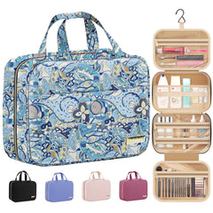 HOTOR travel toiletry bag in blue paisley hanging design keeps essentials organized during trips