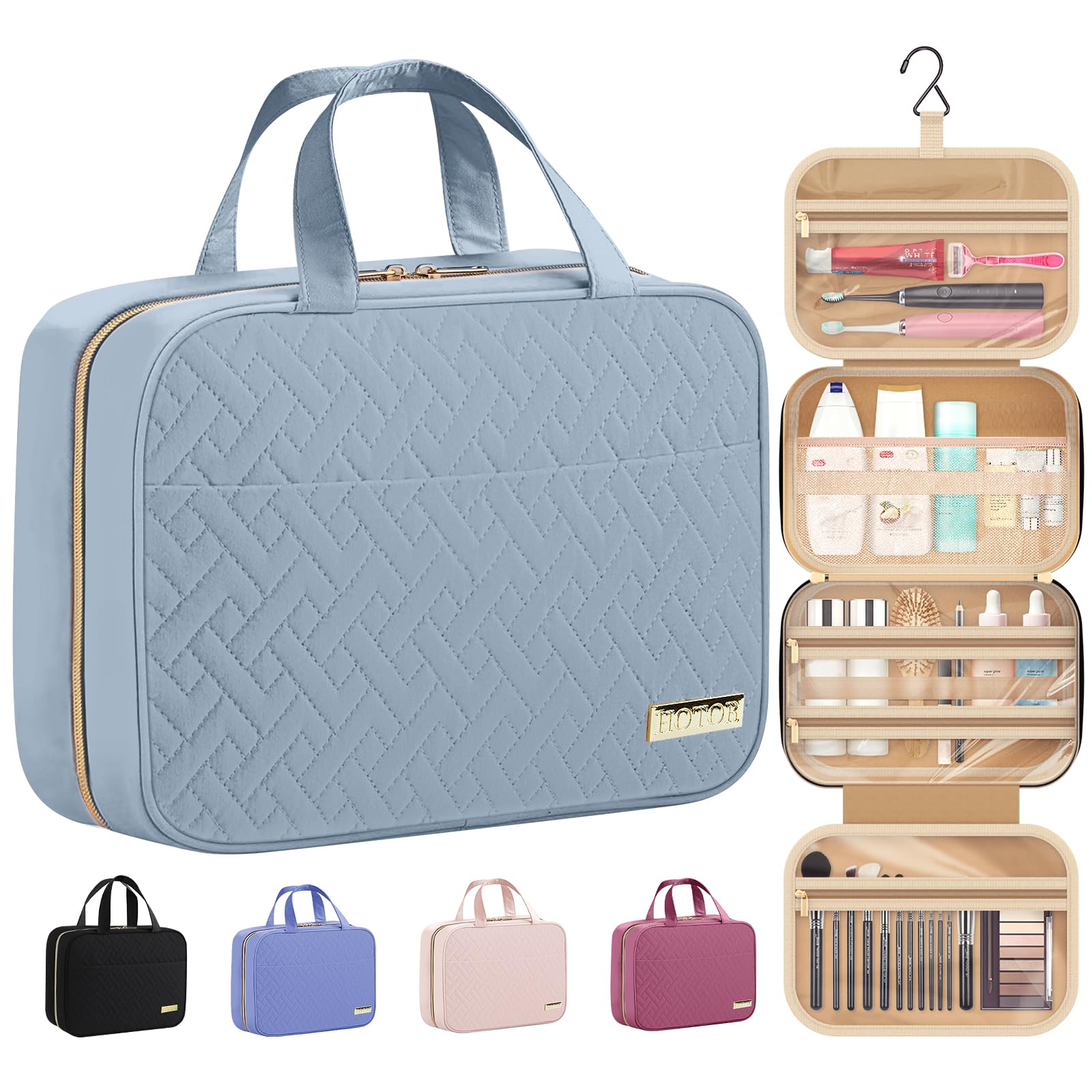 HOTOR travel toiletry bag hanging design keeps essentials accessible in tight spaces.
